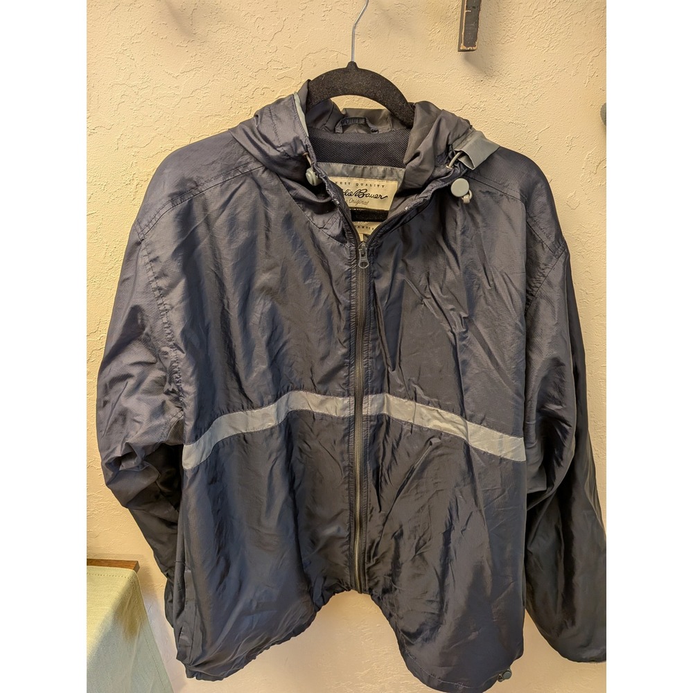 Eddie Bauer Mens Gray Hooded Lightweight Jacket XL Water Resistant Outdoor